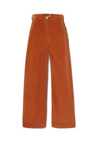 Wijd gevallen corduroy broek in verbrande oranje, met een soepele textuur, een knoopsluiting en riemlussen.