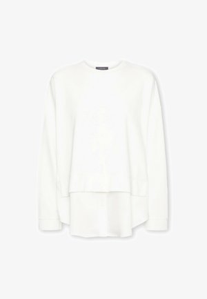 Felpa bianca a strati con scollo rotondo e maniche lunghe. Presenta una texture liscia e un design sottile a vita bassa con polsini.