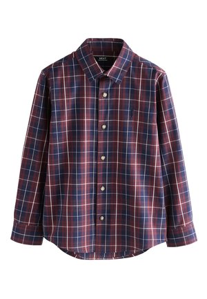 Kockás ing tengerészkék, piros és fehér színekben. Hosszú ujjú, gombos, ívelt szegéllyel. Kis logóval és gombos díszítésekkel. Pamut anyagból.