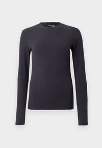Langermet, ribbestrikket skjorte i mørk grå. Har rund hals og tilpasset silhuett. Laget av et teksturert stoff. Minimalistisk design.