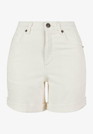 Valged denimikanged, millel on kujundatud talje, keeratud servad ja ees metallne nööbikeer. Omab kahte küljetaskut ning tekstuurset pinda.