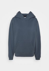 Felpa con cappuccio blu navy in misto cotone, dotata di tasca frontale, polsini a costine e una vestibilità comoda. Tessuto liscio.