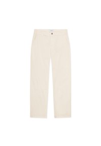 Μπεζ βαμβακερό παντελόνι με ίσια γραμμή. Διαθέτει δύο εμπρόσθιες τσέπες και ένα κουμπί στη μέση για κλείσιμο. Ομαλή υφή.
