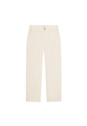 Beige bomullsbukser med rett ben design. Har to frontlommer og en enkelt knappelukking i livet. Jevn tekstur.