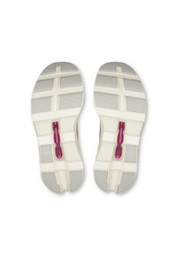 Suole bianche con motivi di presa grigi e una striscia rosa etichettata "SPEEDBOARD" che corre verticalmente al centro.