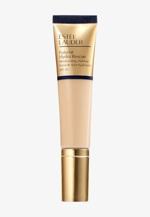 Base de maquillaje Estee Lauder Futurist Hydra Rescue en un tubo beige con detalles dorados; cuenta con fórmula hidratante y SPF 45.