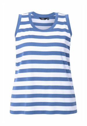 Gestreepte mouwloze top in wit en lichtblauw katoen, met een ronde halslijn en een ontspannen pasvorm met evenwijdige horizontale strepen.