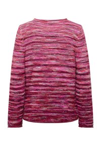 Langarmpullover aus Strickstoff mit einem mehrfarbigen Muster in Pink- und Rottönen, Rundhalsausschnitt und gerippten Bündchen.