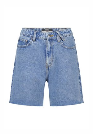 Lichtblauwe denim shorts met vijf zakken, riemlussen, knoop- en ritssluiting, voorzien van een onafgewerkte zoom en een "America Today" label aan de binnenzijde van de tailleband.