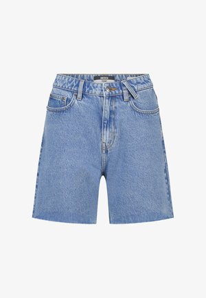 Lichtblauwe denim shorts met vijf zakken, riemlussen, knoop- en ritssluiting, voorzien van een onafgewerkte zoom en een "America Today" label aan de binnenzijde van de tailleband.