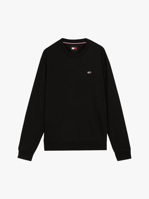 Sweatshirt noir en coton, avec un col rond et des manches longues. Présente un petit logo brodé sur la poitrine et des poignets côtelés.