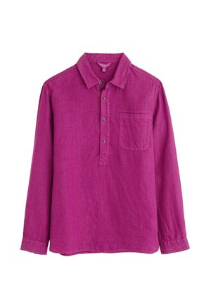 Camicia a maniche lunghe, con bottoni, realizzata in cotone tessurizzato di un vivace magenta, con taschino sul petto e colletto classico.