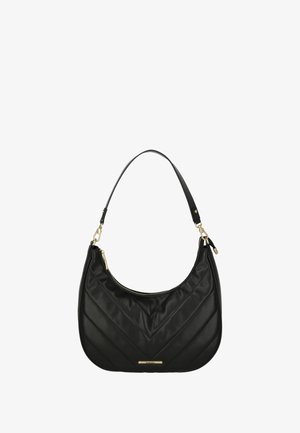 Borsa a spalla trapuntata nera in ecopelle con una silhouette curva, hardware in tonalità oro e chiusura con zip.