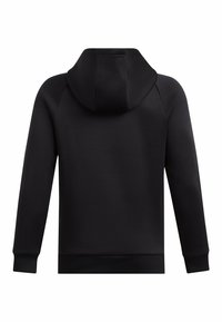 Felpa nera con una texture morbida, dotata di un ampio cappuccio, polsini aderenti e orlo in vita. Design semplice senza motivi o dettagli.