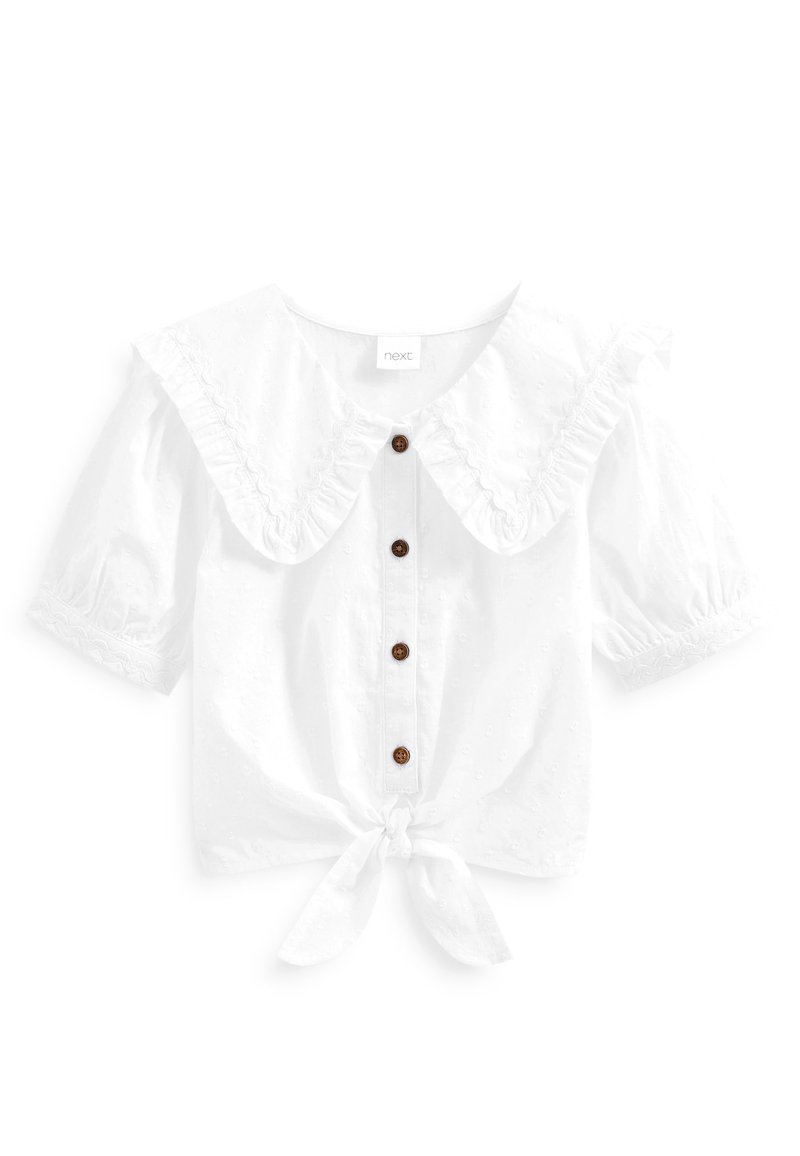 White Lace Puff Sleeve Tie Front Crop Blouse - Nishka main image 1