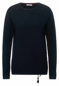 Marinblå sweatshirt med struktur, lång ärm, ribbat mönster, rund halsringning och justerbar dragsko i fållen för en anpassningsbar passform.