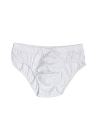 Slip in cotone bianco con elastico in vita, design a copertura totale, texture liscia e senza motivi visibili o dettagli hardware.
