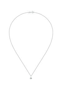 Silberne Kettenhalskette mit schlankem Design, mittig mit einem kleinen, runden Anhänger und einem sicheren Karabinerverschluss.