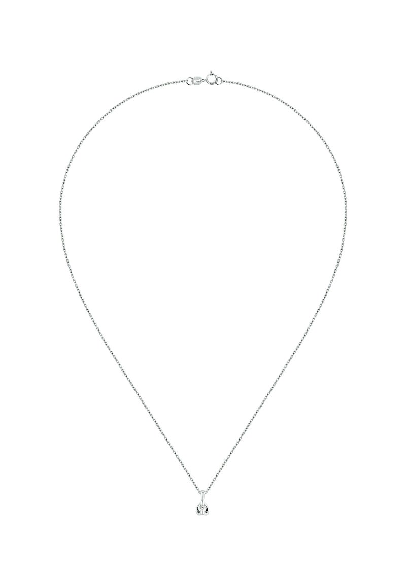 Silberne Kettenhalskette mit schlankem Design, mittig mit einem kleinen, runden Anhänger und einem sicheren Karabinerverschluss.