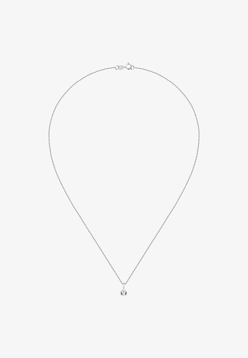 Silberne Kettenhalskette mit schlankem Design, mittig mit einem kleinen, runden Anhänger und einem sicheren Karabinerverschluss.