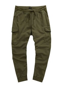 Olijfgroene joggers van zachte stof, met een elastische tailleband, aantrekkoord en twee zijvakjes. Tapered leg ontwerp.