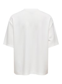 Λευκό κοντομάνικο t-shirt με στρογγυλή λαιμόκοψη. Κατασκευασμένο από απαλό ύφασμα, διαθέτει άνετη εφαρμογή και ίσια γραμμή στο κάτω μέρος, με μινιμαλιστικό σχέδιο.