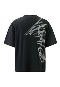Camiseta de algodón negra con un corte holgado, mangas cortas y un gran estampado en estilo graffiti blanco en la espalda.
