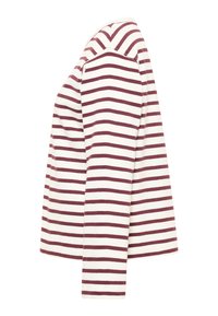 Langärmliges Oberteil in Creme- und Burgundgestreift, gefertigt aus weicher Baumwolle. Verfügt über einen runden Ausschnitt und eine lockere Passform. Sauberer, gerader Saum.