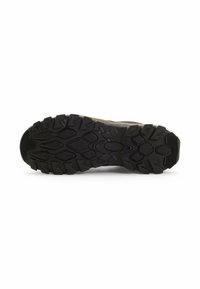 Trail-Schuhsohle mit tiefem Profil, schwarzem Gummi-Material, robustem Textur und einem definierten Muster für Traktion auf verschiedenen Oberflächen.
