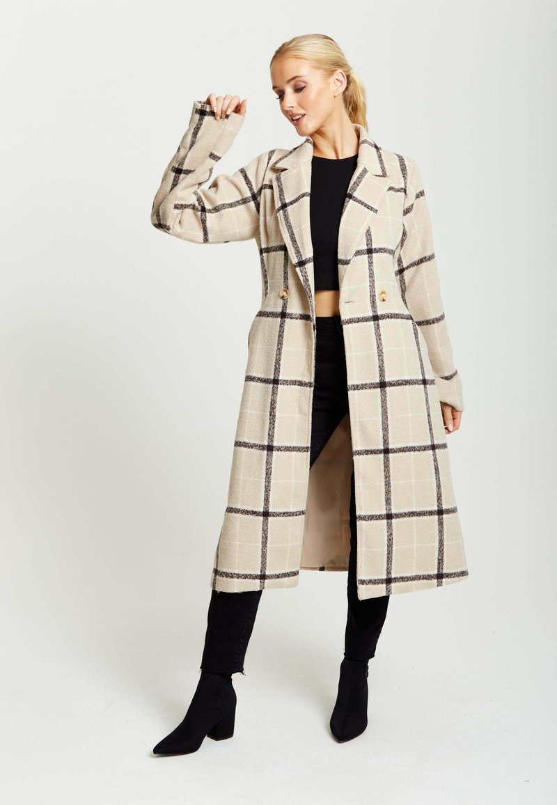 Liquorish LONGLINE CHECK - Classic coat - off white