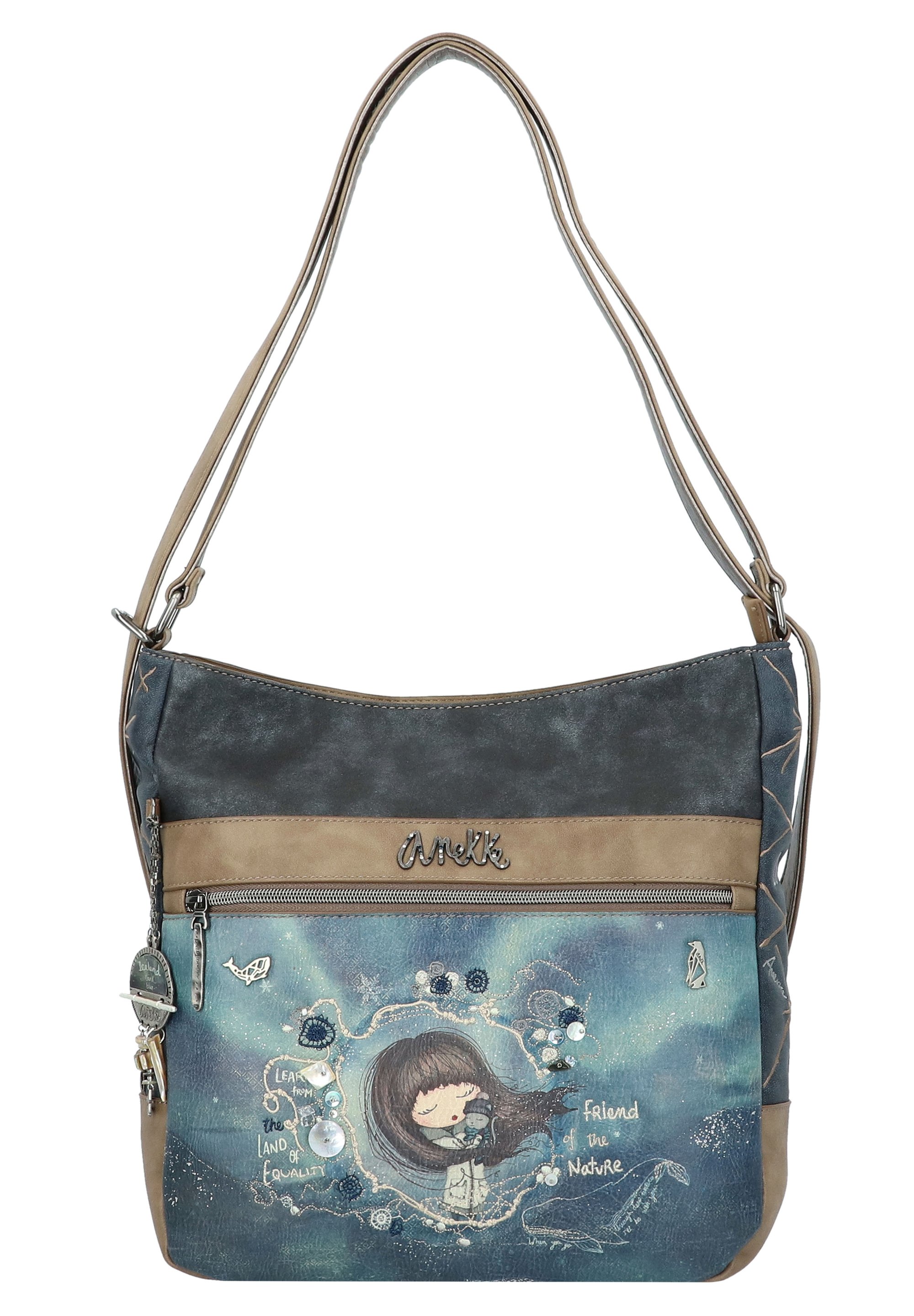 Anekke Sac à Bandoulière Boutique – Bleu Foncé Multicolore – Compartiment Principal + Poche Zippée
