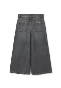 Brede culottes van donkergrijze denim met een licht vervaagde textuur, voorzien van twee achterzakken en een klassieke tailleband.