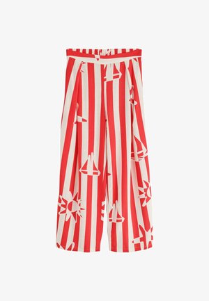 Next, REGULAR FIT - PLEAT FRONT WIDE LEG TROUSERS - Pantalon classique - red white stripe sun print