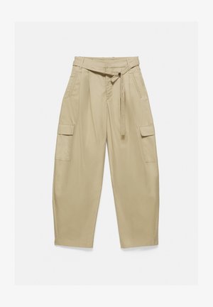PULL&BEAR, HIGH-WAIST WITH BELT - CARGO TROUSERS - Cargo trousers - camel