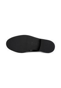 Black shoe sole with a textured rubber surface. Features a smooth section at the front. Imprinted size details visible on the heel.
