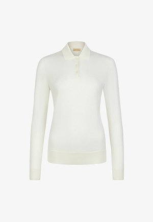 Polo a maniche lunghe in bianco sporco, con colletto classico, tre bottoni e polsini a costine. Realizzato in morbido tessuto testurizzato.