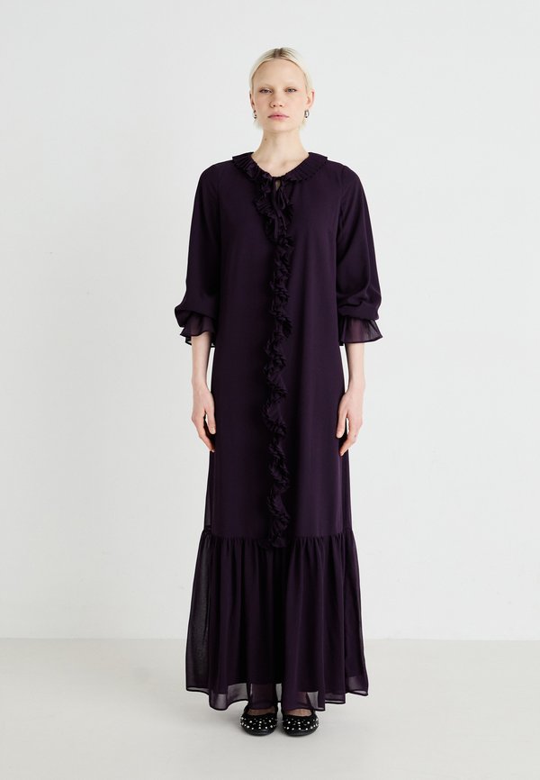 VIMODESTY V NECK FRILL DRESS - Maxi dress - plum perfect