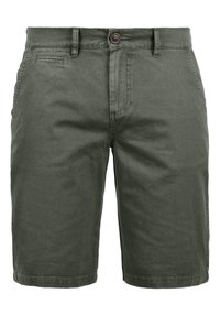 Shorts din bumbac de culoare verde măslin, cu închidere prin buton, buzunare frontale și o textură netedă. Fără modele sau accesorii vizibile.