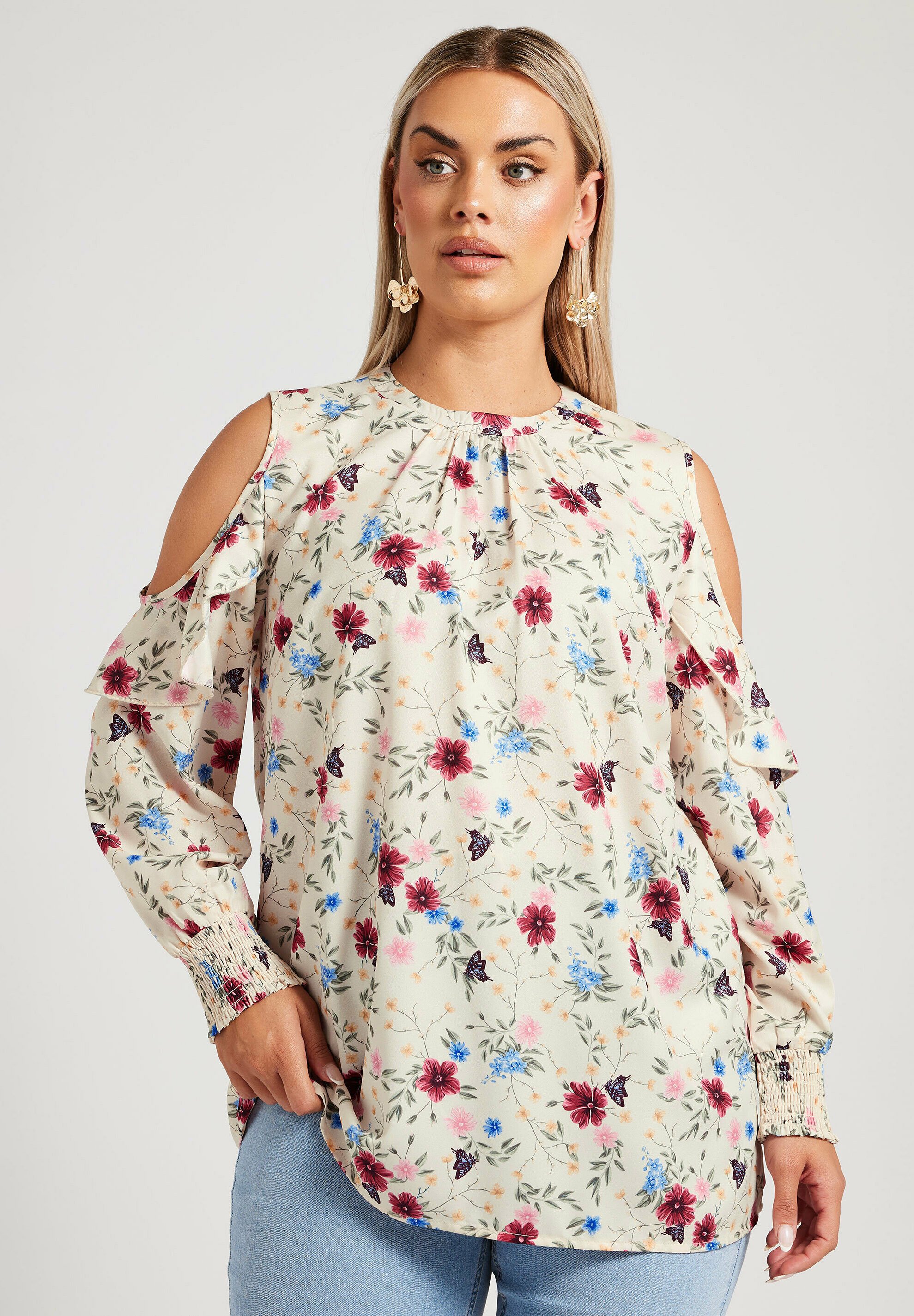 Yours Clothing FLORAL COLD SHOULDER - Blouse - cream/crème - Zalando.nl