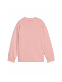 Sudadera rosa con mangas largas, escote redondo y un pequeño logotipo en la manga izquierda. Fabricada con un tejido suave y texturizado.