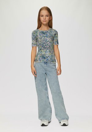 s.Oliver SLIM FIT À MOTIF AJOURÉ ET BORD ROULOTTÉ - T-shirt imprimé - creme