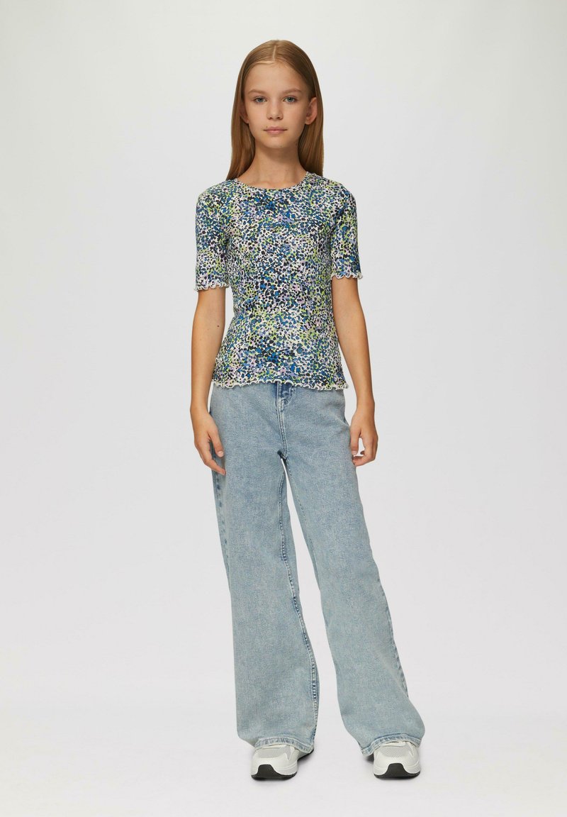 s.Oliver SLIM FIT À MOTIF AJOURÉ ET BORD ROULOTTÉ - T-shirt imprimé - creme