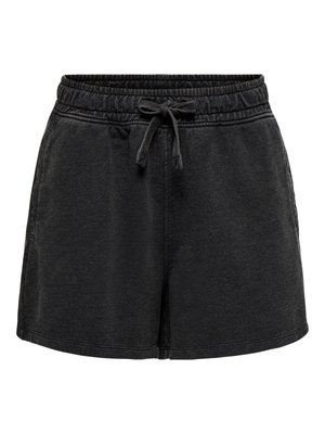Sorte shorts med elastisk linning og bindesnøre, løs pasform og sidelommer.