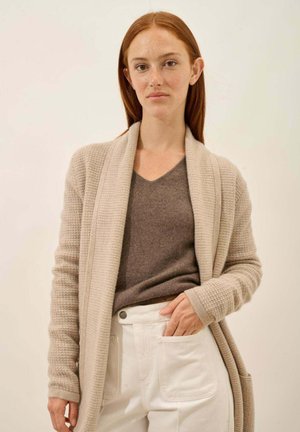 TARAPOTO PLY LONG OPEN WITH SHAWL COLLAR - Chaqueta de punto - light heather camel