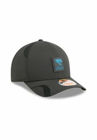 Schwarze Baseballmütze aus strukturiertem Stoff, mit gebogenem Schirm, Mesh-Seitenteilen und einem Jacksonville Jaguars-Logo-Patch in Blau.