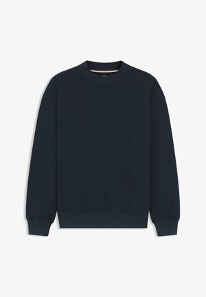 Dunkelblaue Sweatshirt aus weichem Stoff, mit Rundhalsausschnitt, langen Ärmeln und gerippten Bündchen und Saum für eine enganliegende Passform.