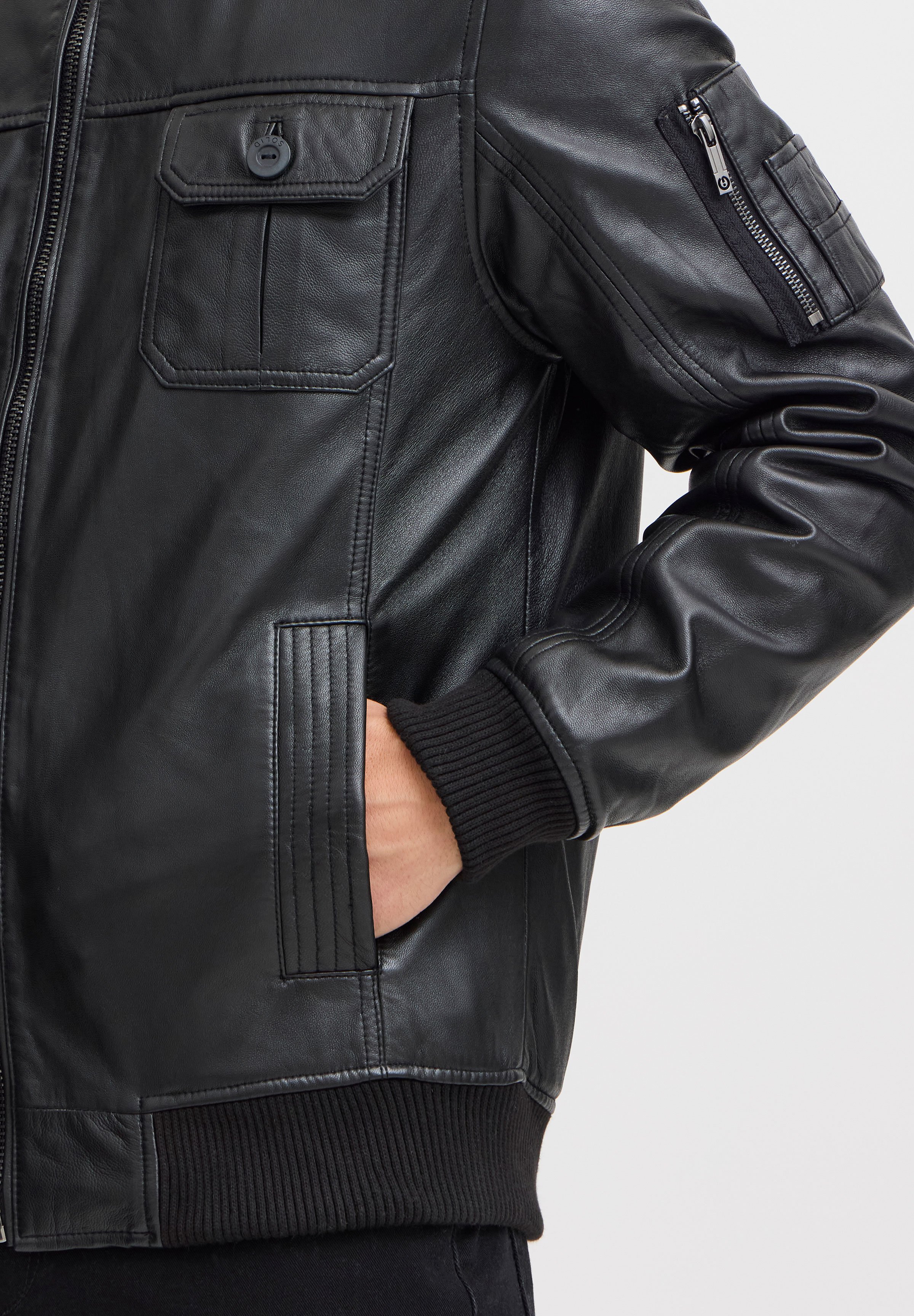 Solid SDFAMASH - Leather jacket - black - Zalando.co.uk