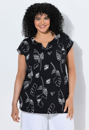 Ulla Popken, PALM LEAF PRINT CAP SLEEVE TEE - T-shirt con stampa - black