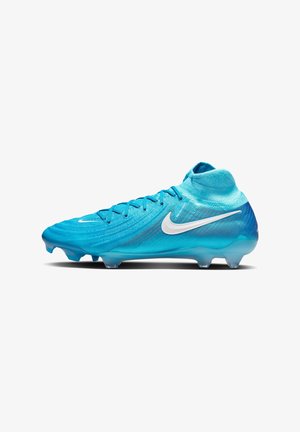 Nike Fußballschuh in einem lebhaften blauen Farbverlauf mit strukturiertem Obermaterial, weißem Swoosh-Logo und durchsichtiger Außensohle mit sechs Stollen.