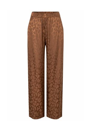 Bruine wijde broek met een subtiel luipaardprintpatroon en een elastische tailleband.